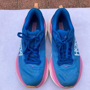 Hoka Bondi 8 Pink and Blue Athletic Running Shoes